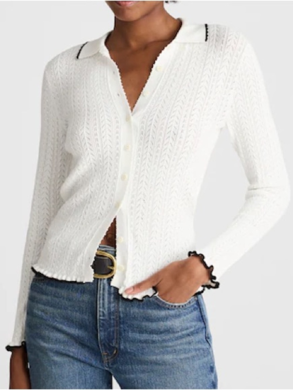 Madewell Ruffle-Trim Pointelle Cardigan